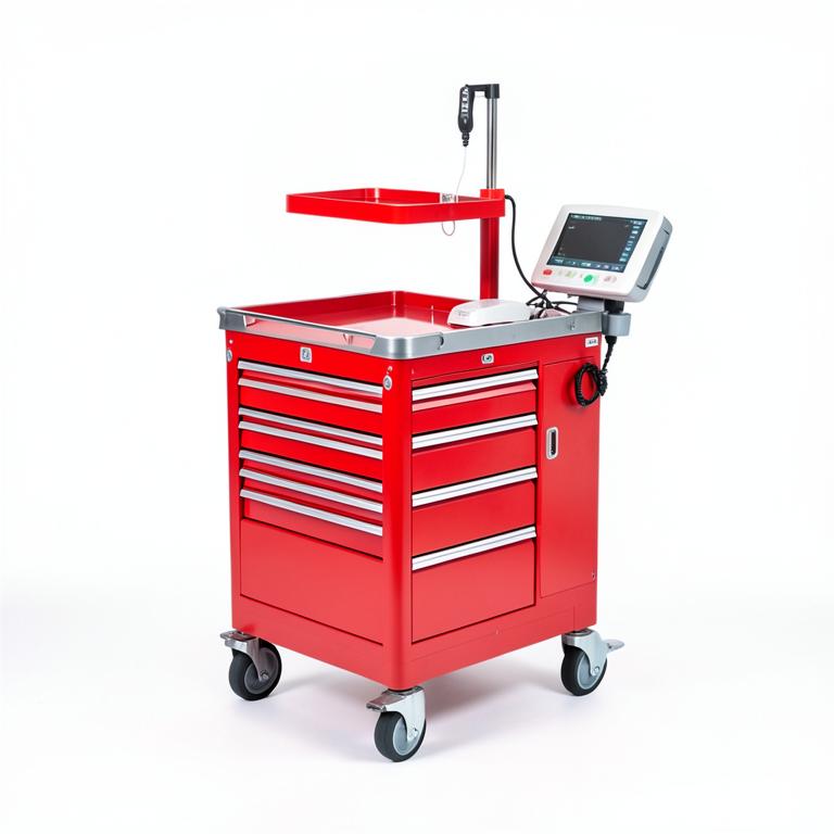 Emergency Crash Cart with Defib Shelf